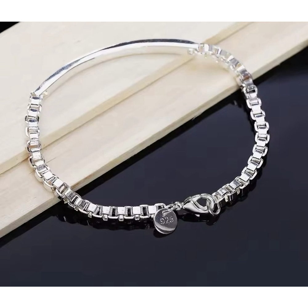 Solid Box Chain Bracelet |‎ 925 Sterling Silver